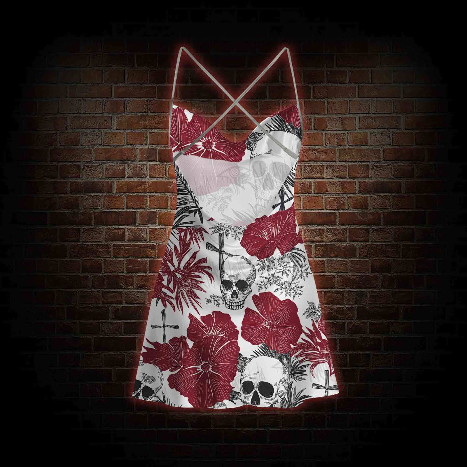 Poppy and Skull Cowl Neck Slip Dress