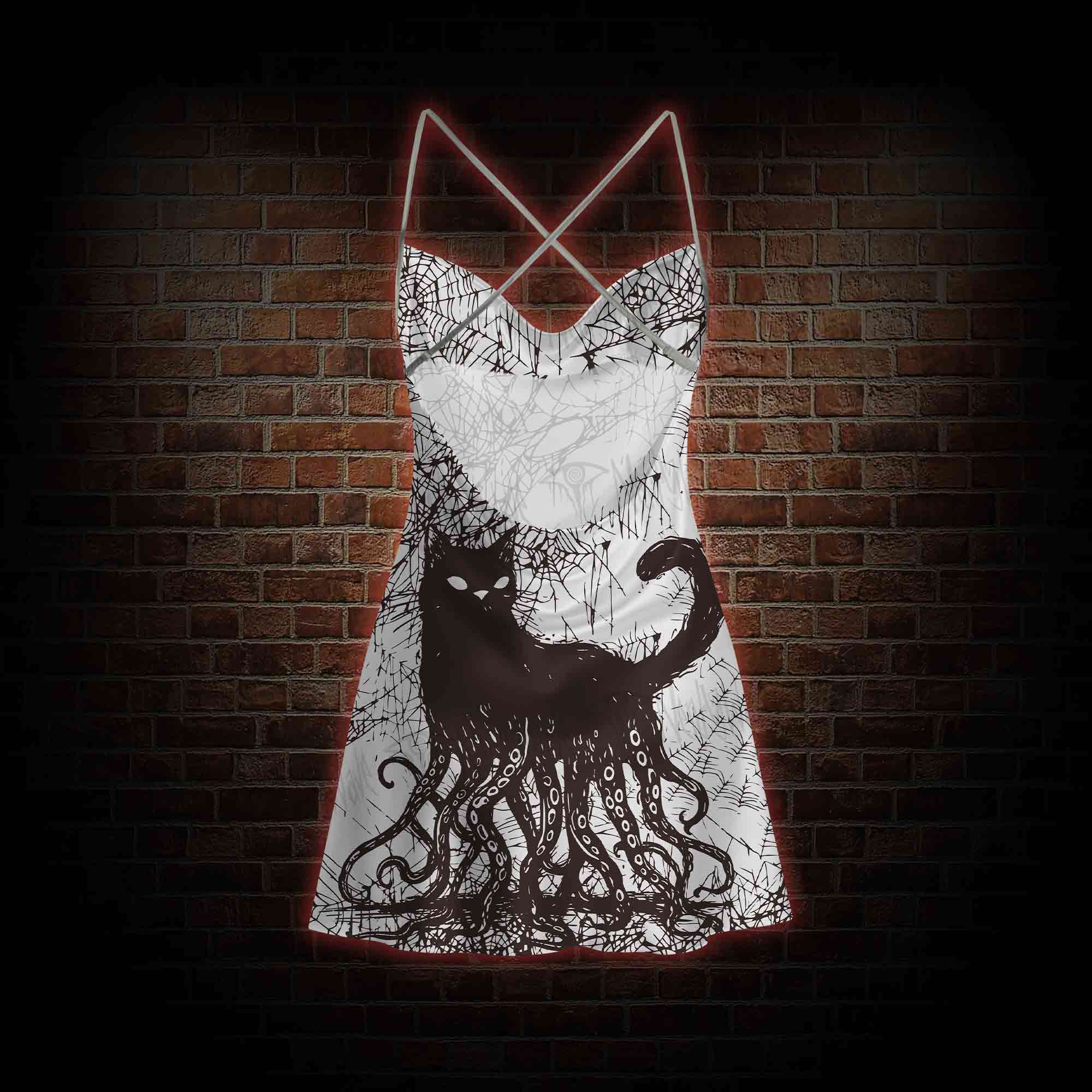 Octopus And Black Cat Cowl Neck Slip Dress