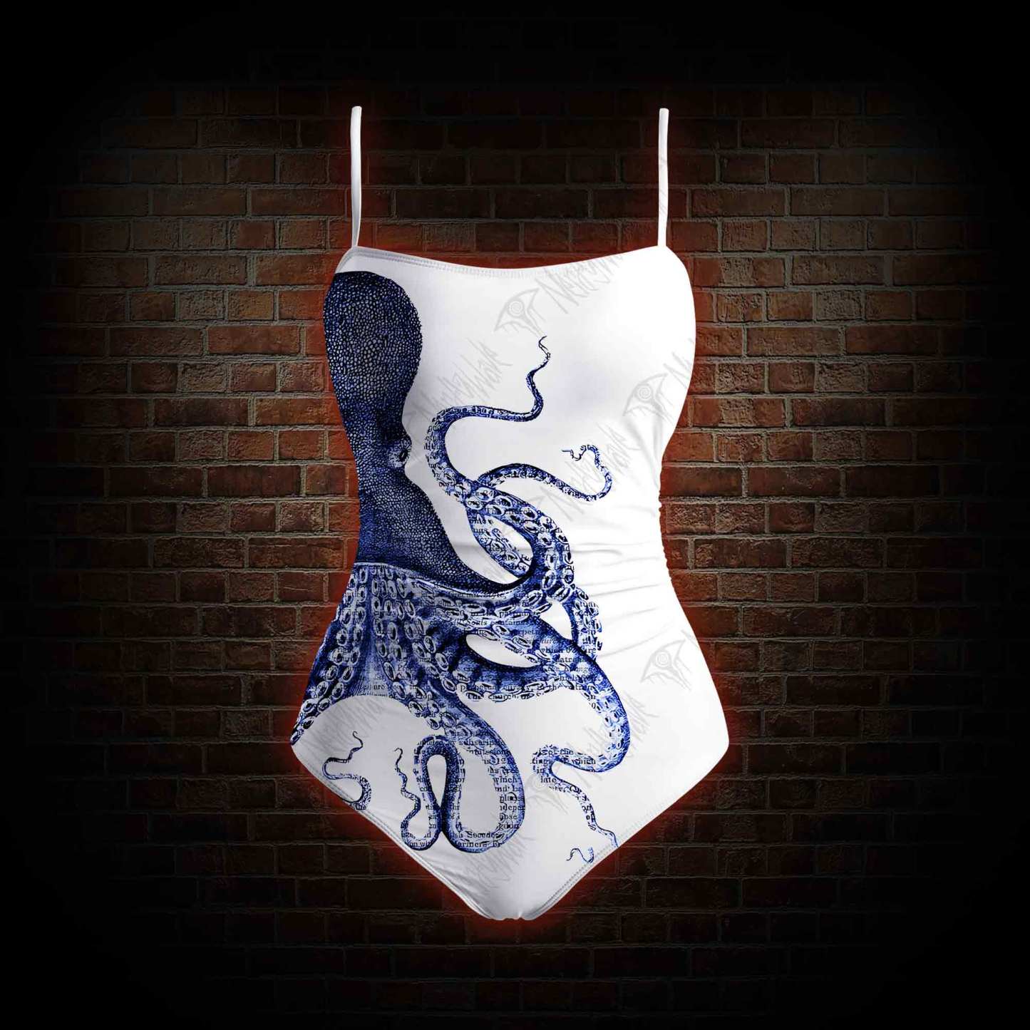 Blue Kraken Octopus Slim-Strap Swimsuit
