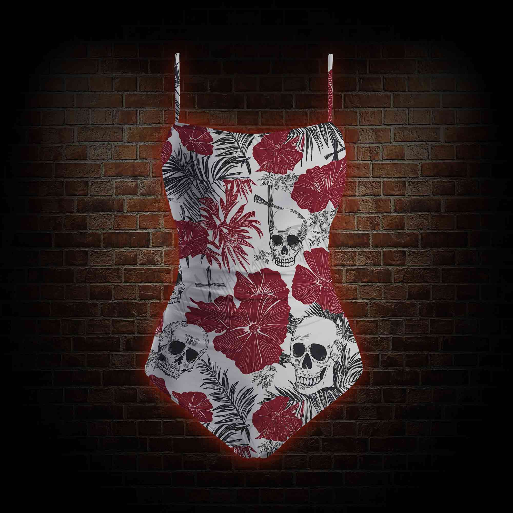 Poppy and Skull Slim-Strap Swimsuit