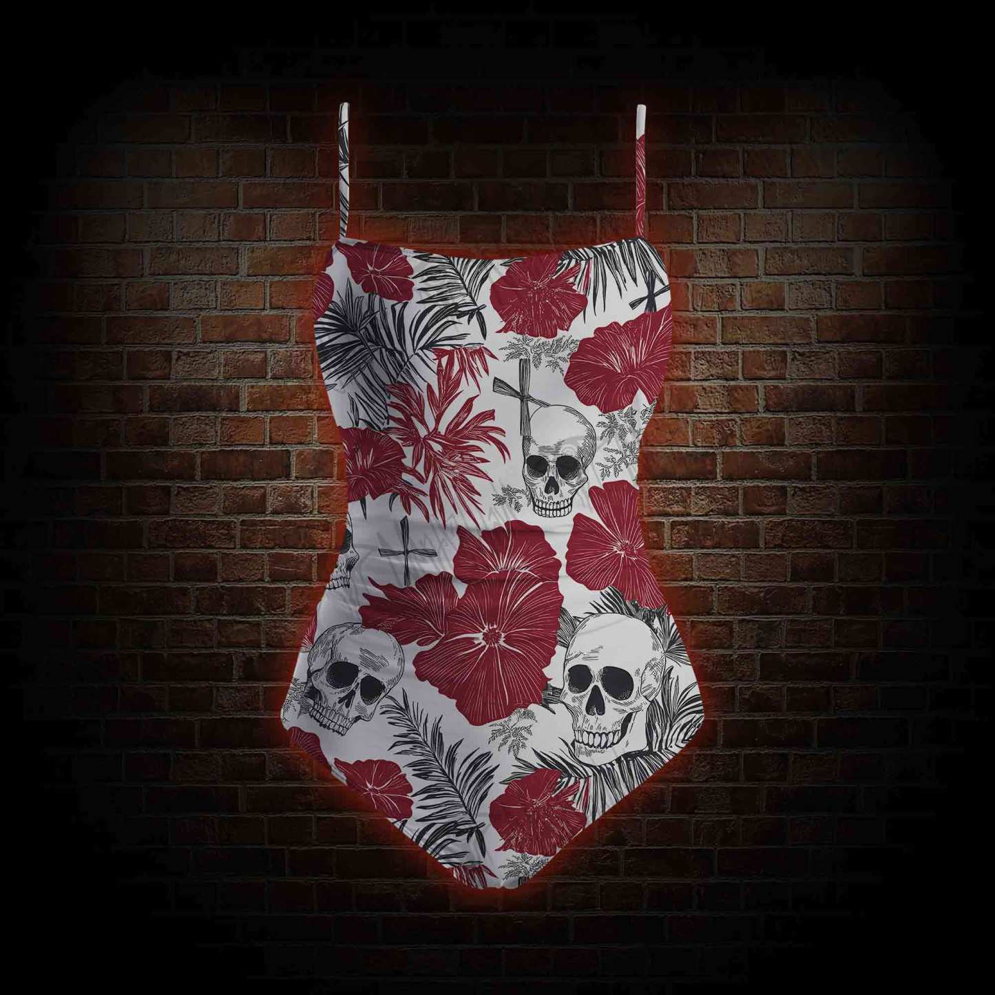 Poppy and Skull Slim-Strap Swimsuit