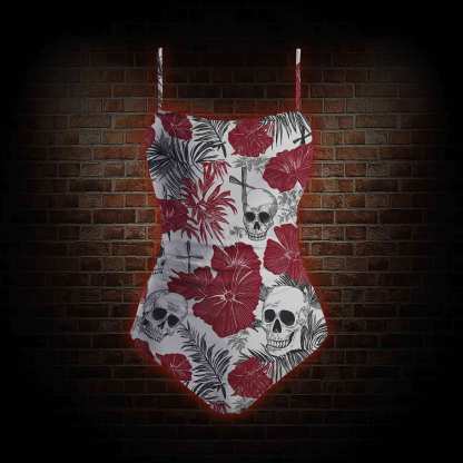 Poppy and Skull Slim-Strap Swimsuit