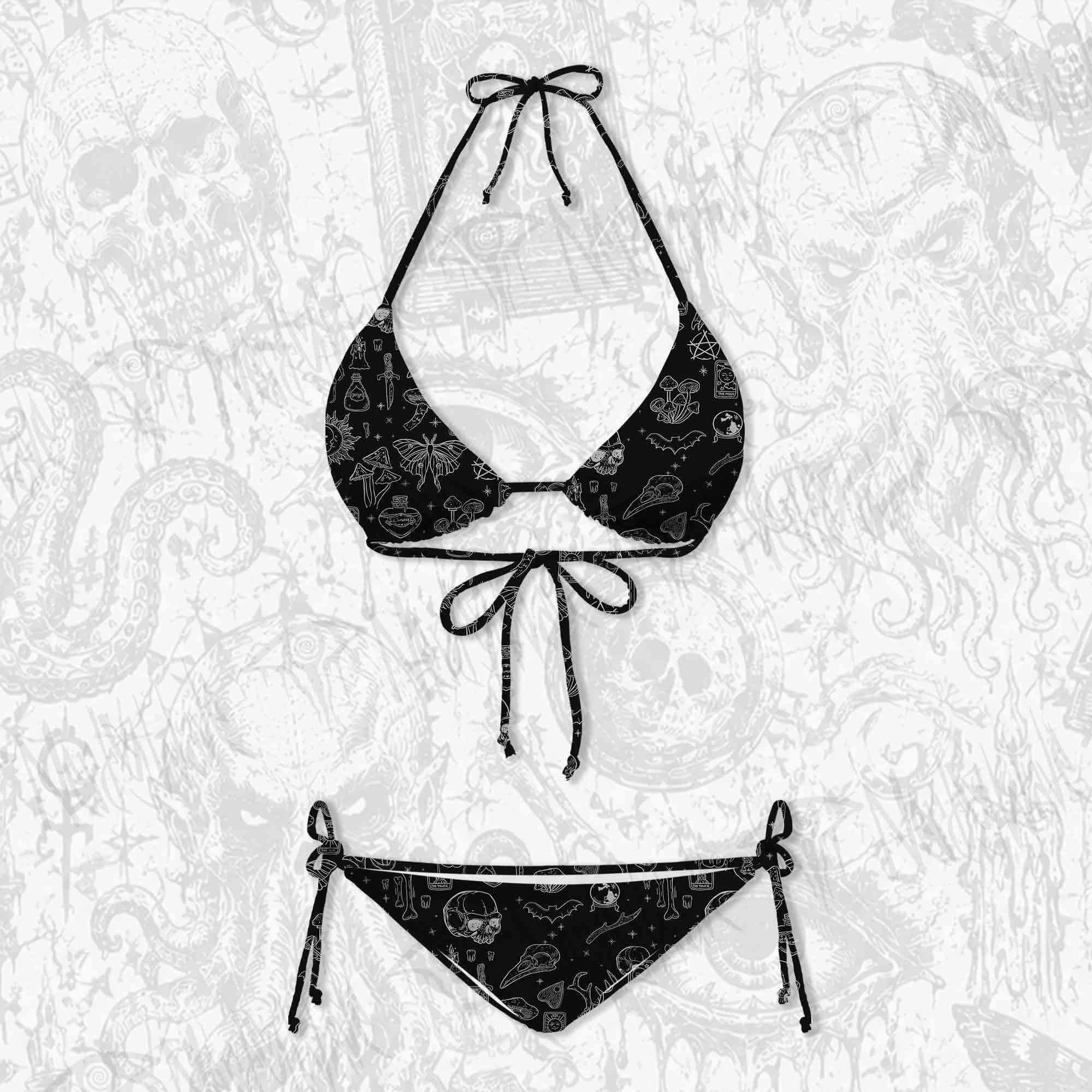Mystical Symbols and Skulls Women's Adjustable Tie-Strap Bikini