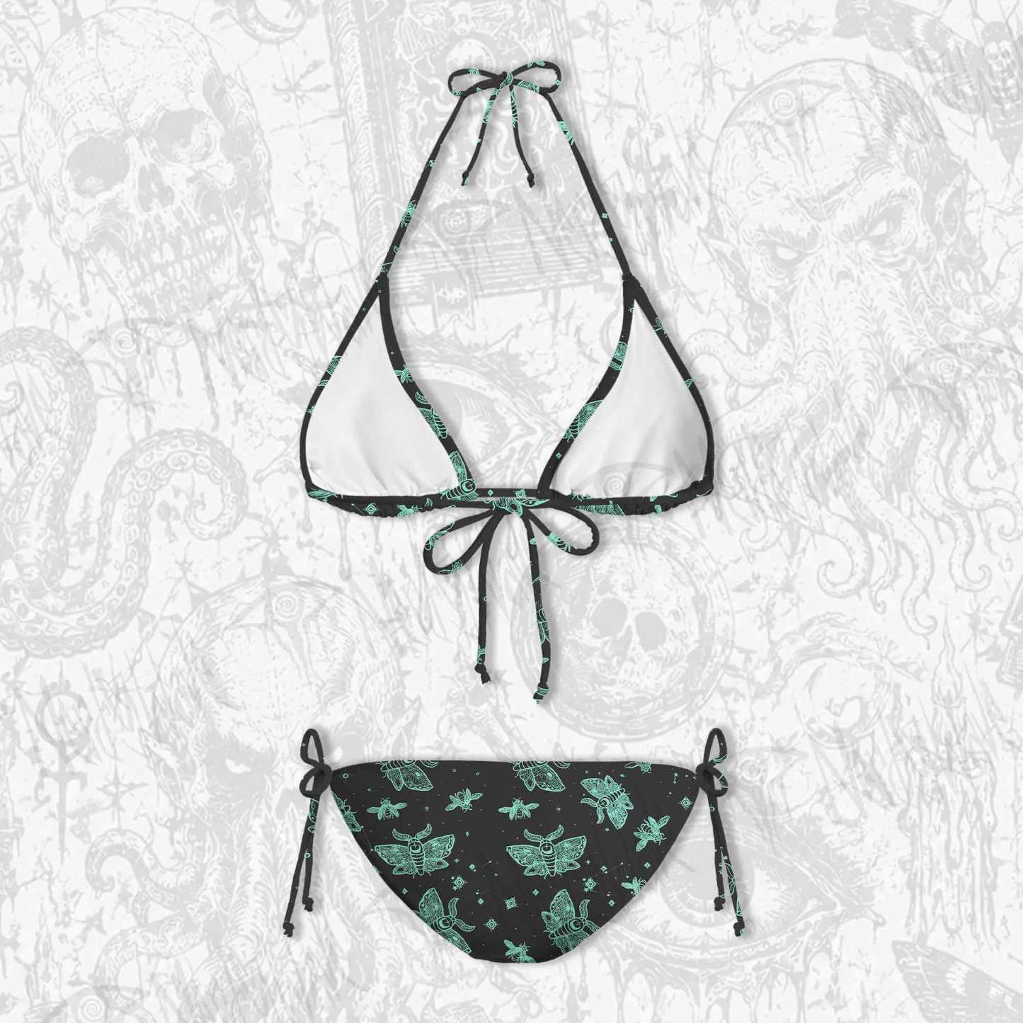 Midnight Flying Insects Women's Adjustable Tie-Strap Bikini