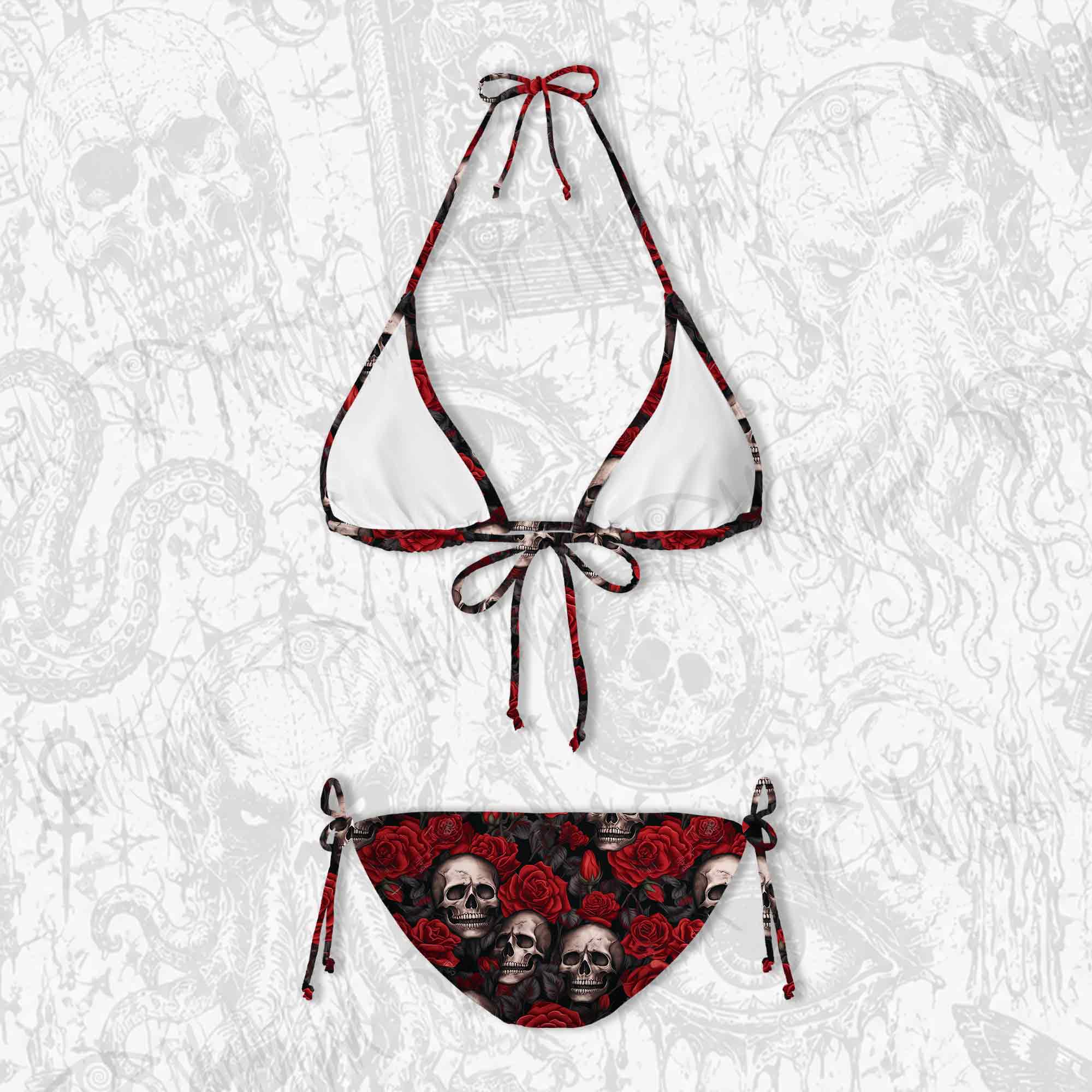 Skull and Roses Women's Adjustable Tie-Strap Bikini