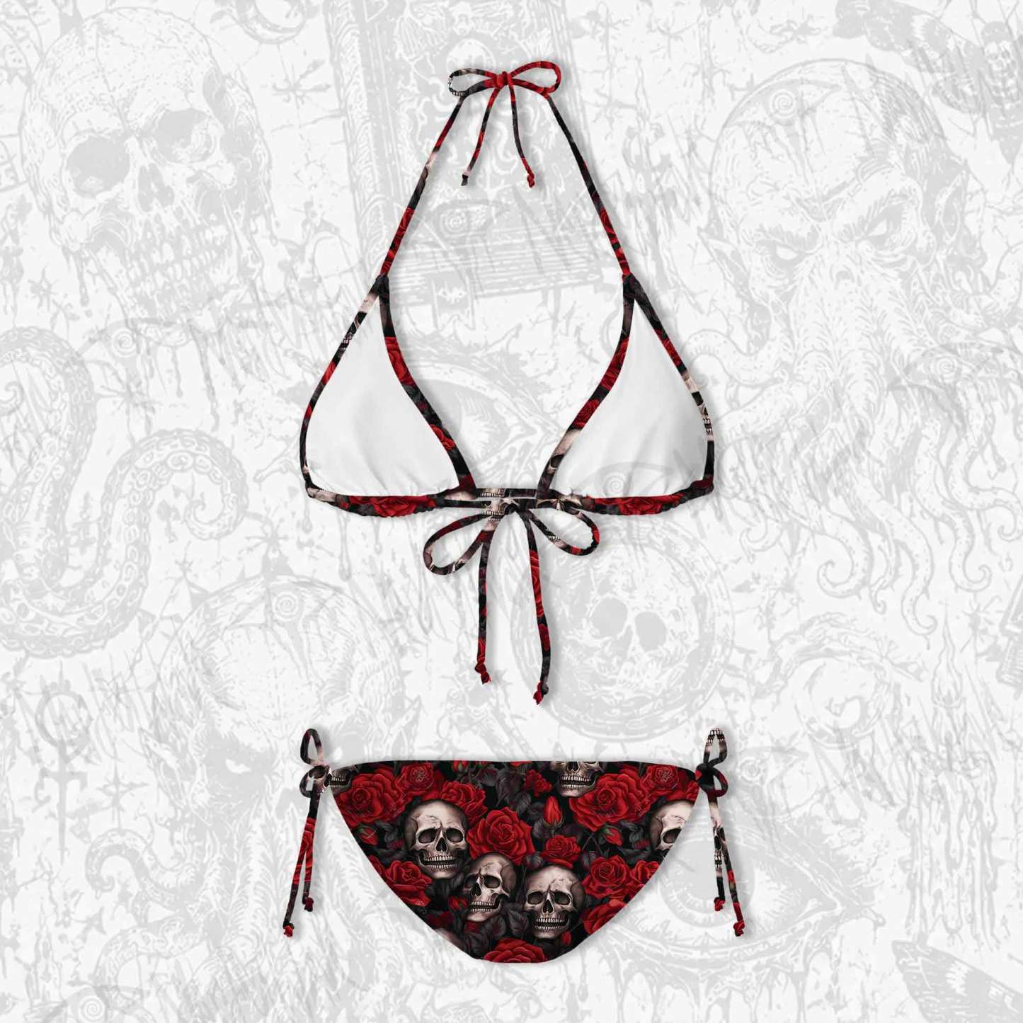 Skull and Roses Women's Adjustable Tie-Strap Bikini