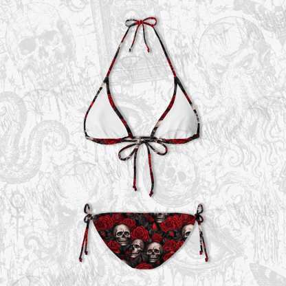 Skull and Roses Women's Adjustable Tie-Strap Bikini