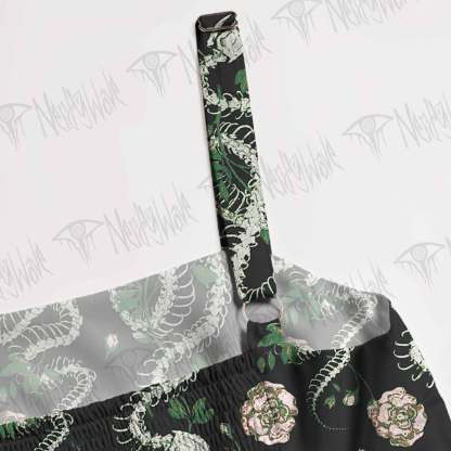 Flowers and Snake Skeleton Spaghetti Strap Long Dress