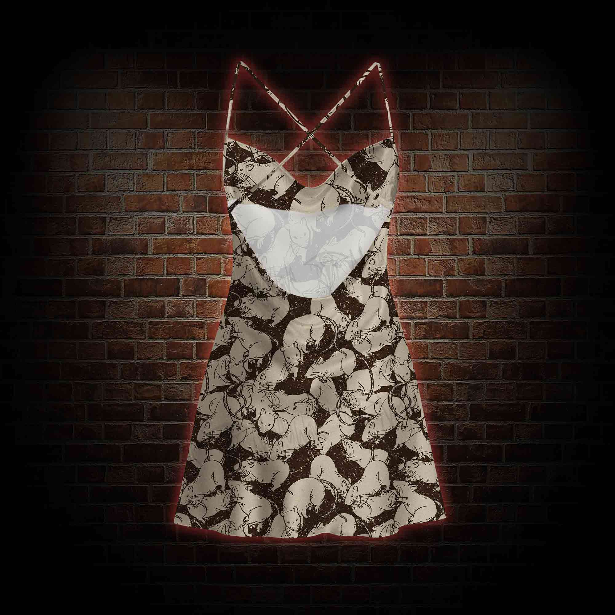 Black Death Rats Cowl Neck Slip Dress