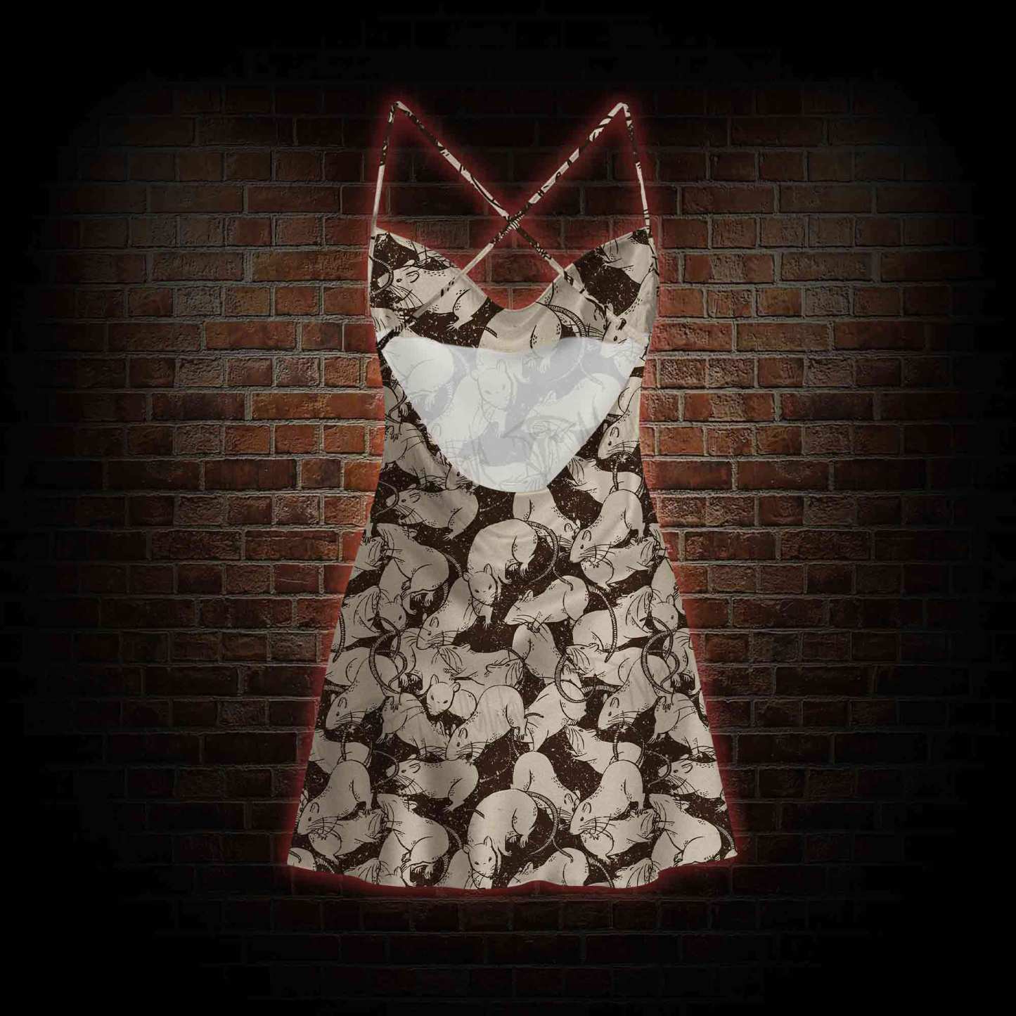 Black Death Rats Cowl Neck Slip Dress