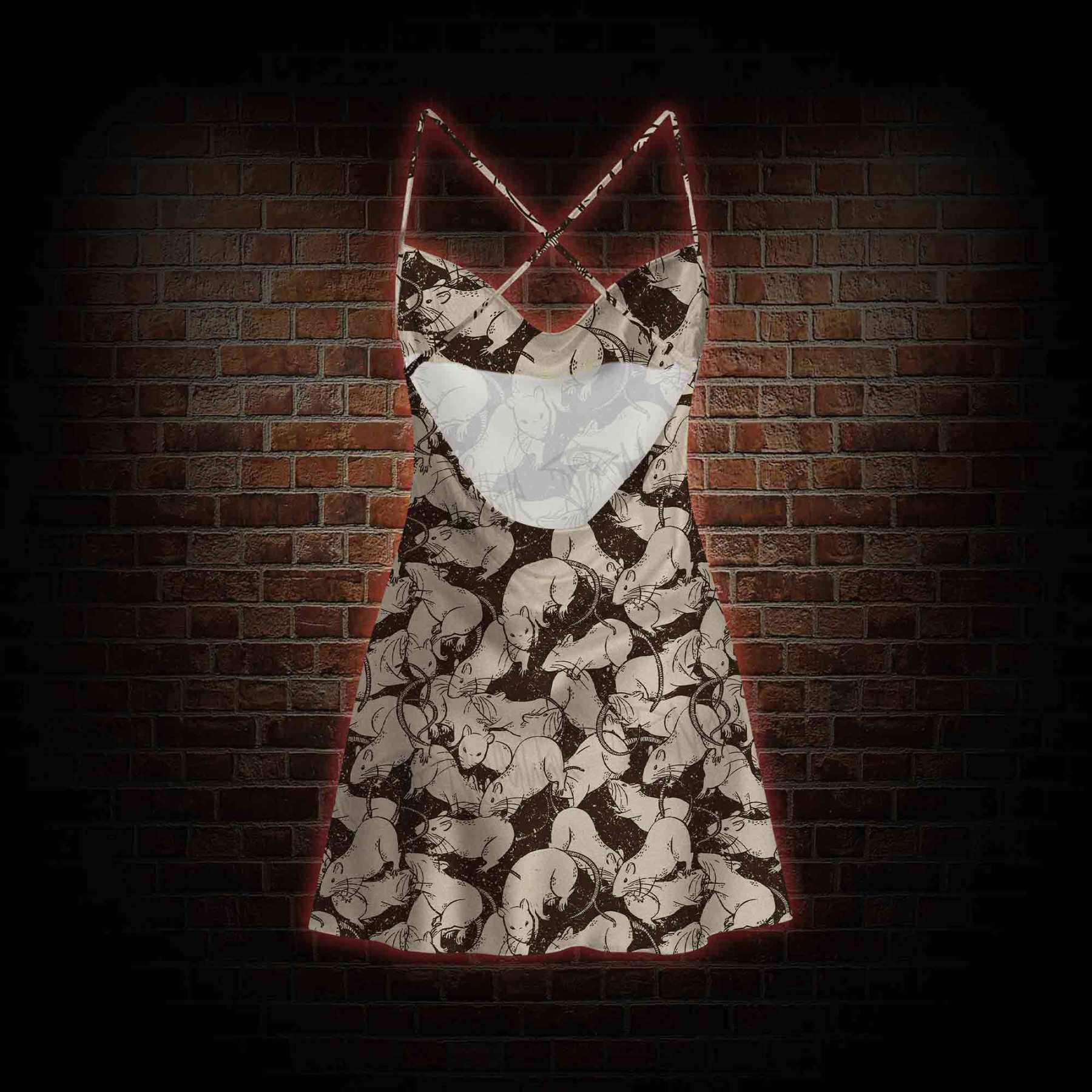 Black Death Rats Cowl Neck Slip Dress