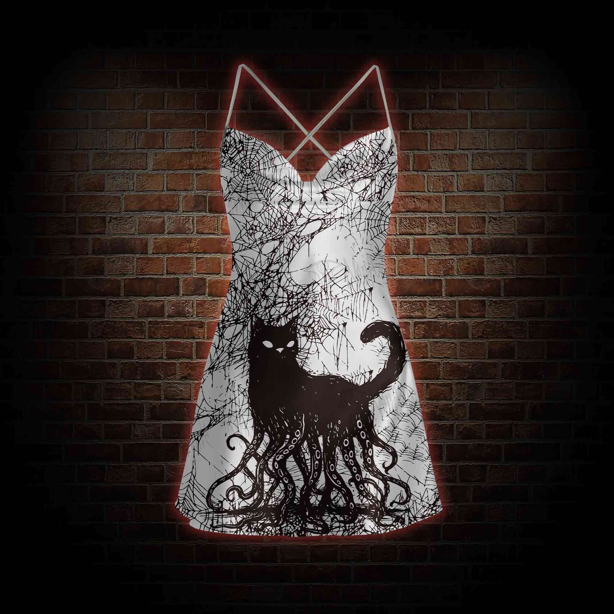 Octopus And Black Cat Cowl Neck Slip Dress