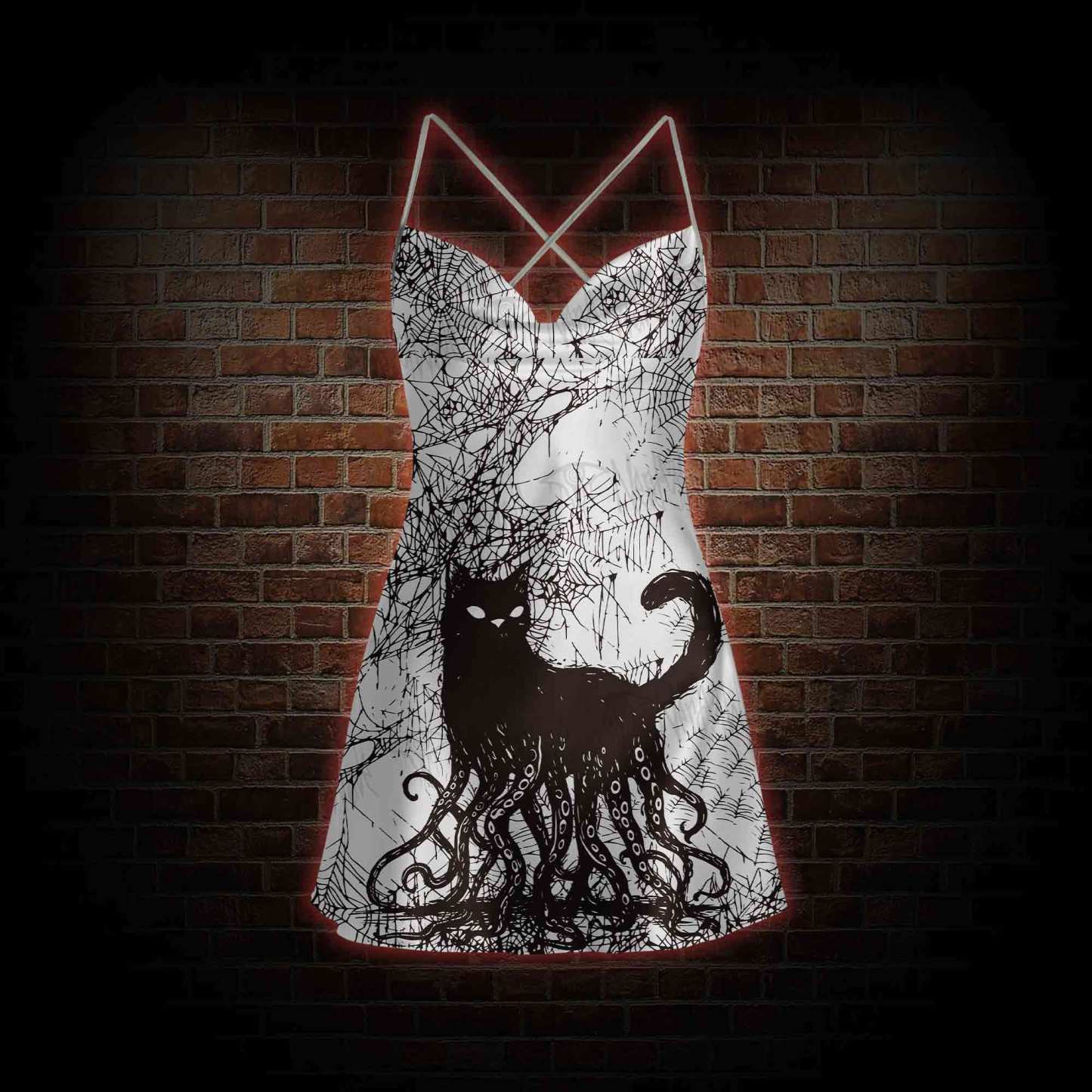 Octopus And Black Cat Cowl Neck Slip Dress