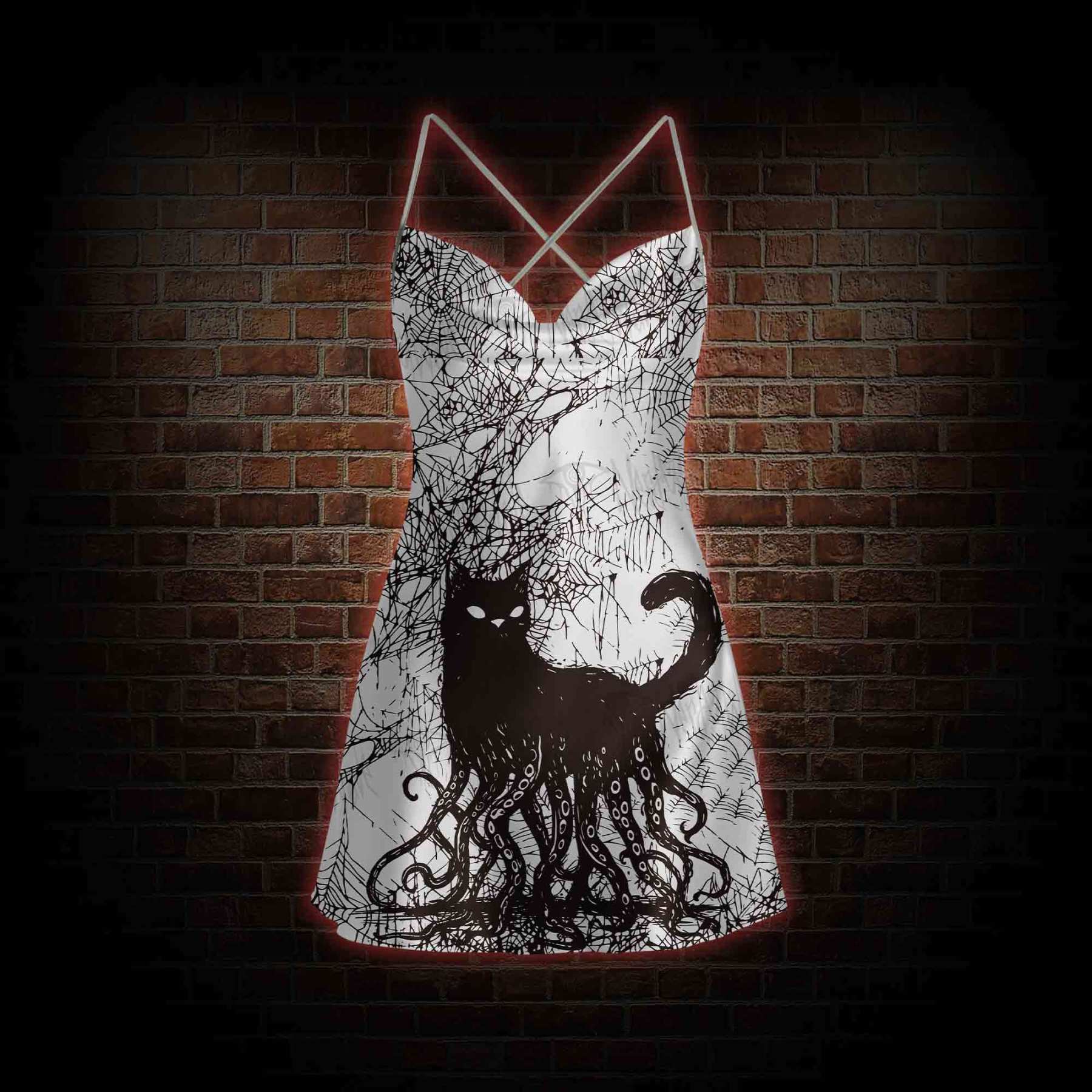 Octopus And Black Cat Cowl Neck Slip Dress