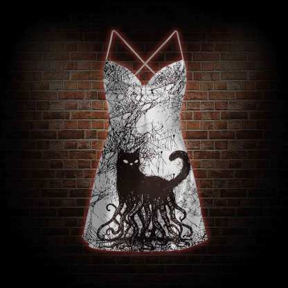 Octopus And Black Cat Cowl Neck Slip Dress