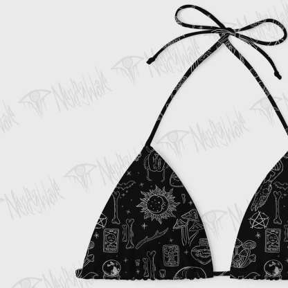 Mystical Symbols and Skulls Women's Adjustable Tie-Strap Bikini