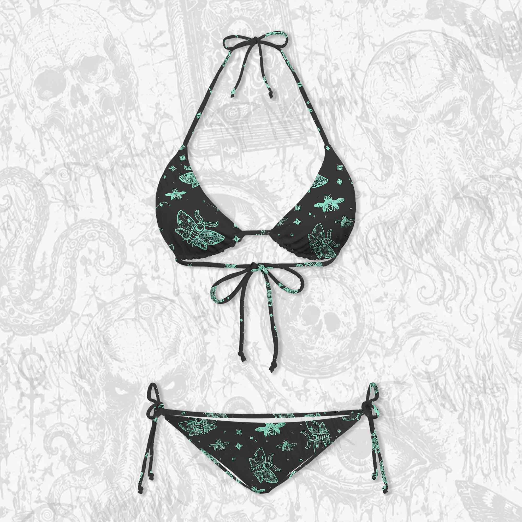 Midnight Flying Insects Women's Adjustable Tie-Strap Bikini