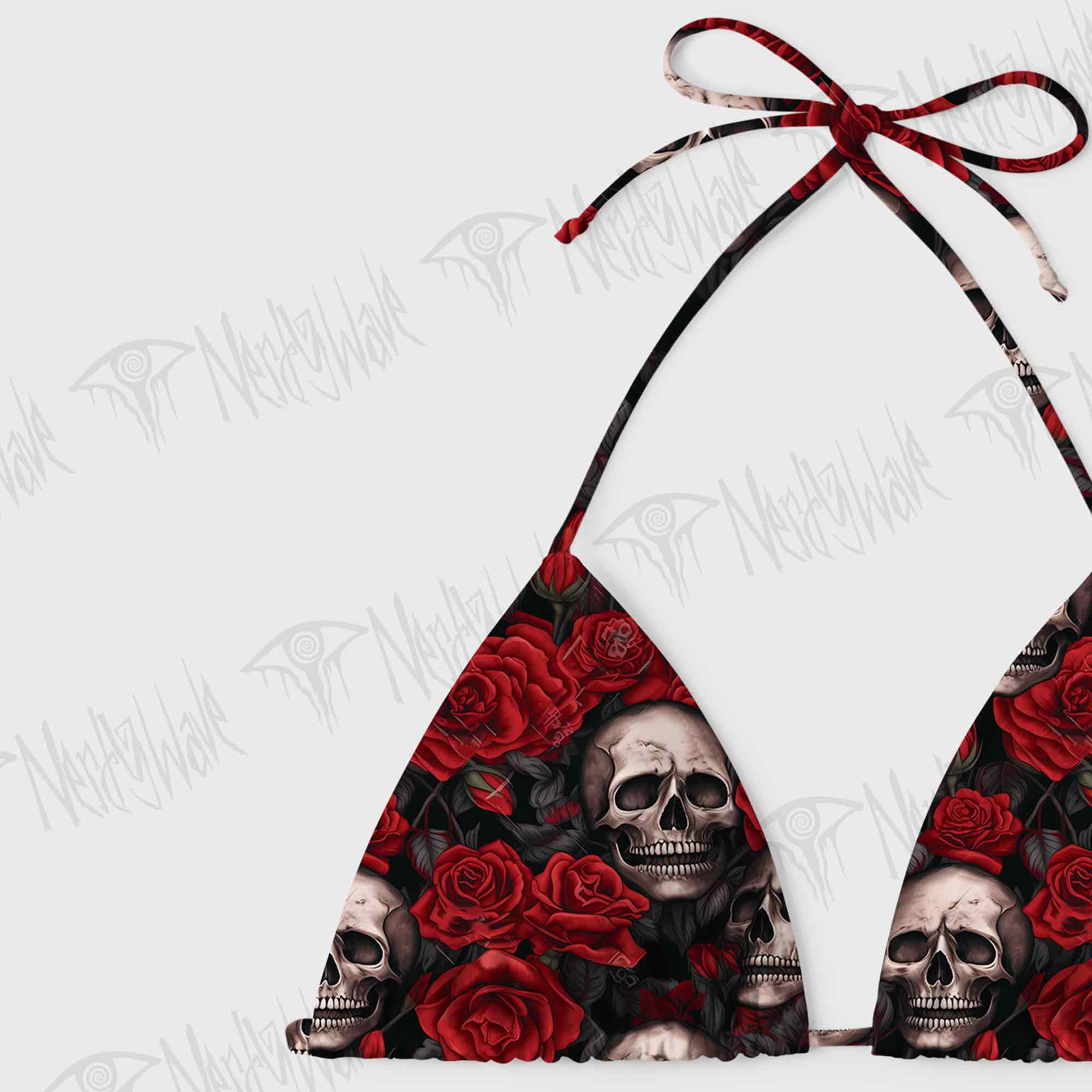 Skull and Roses Women's Adjustable Tie-Strap Bikini