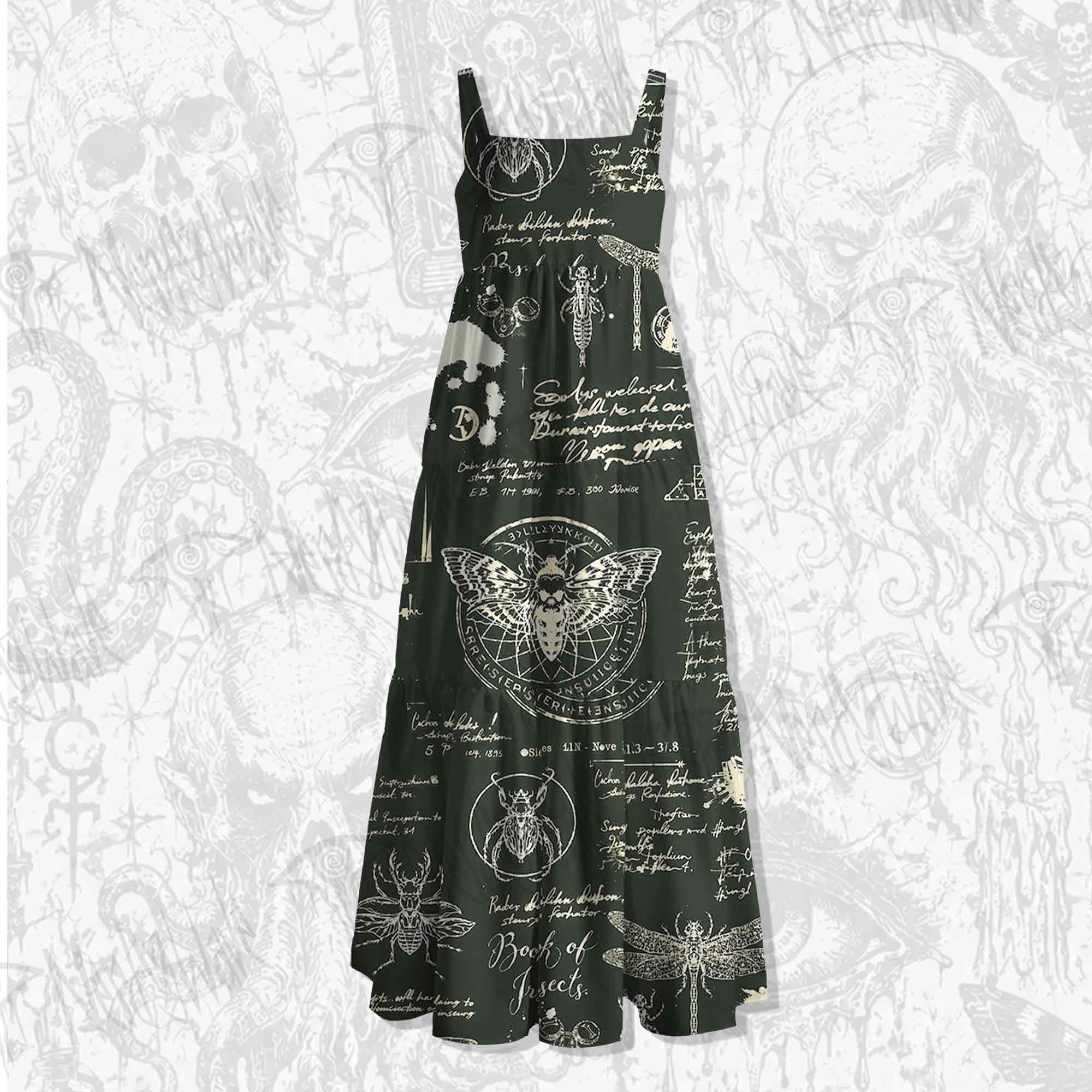 Retro Insects Spaghetti Strap Long Dress