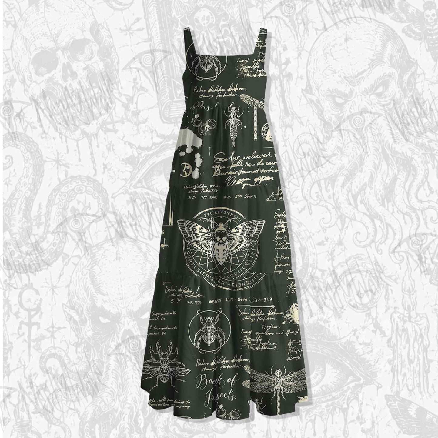 Retro Insects Spaghetti Strap Long Dress