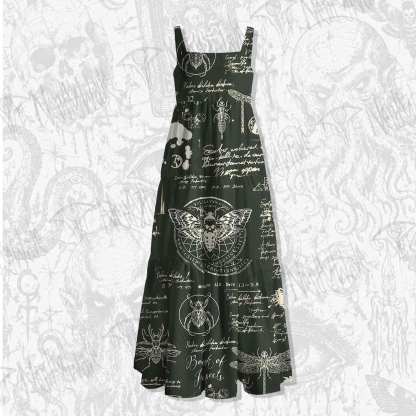 Retro Insects Spaghetti Strap Long Dress