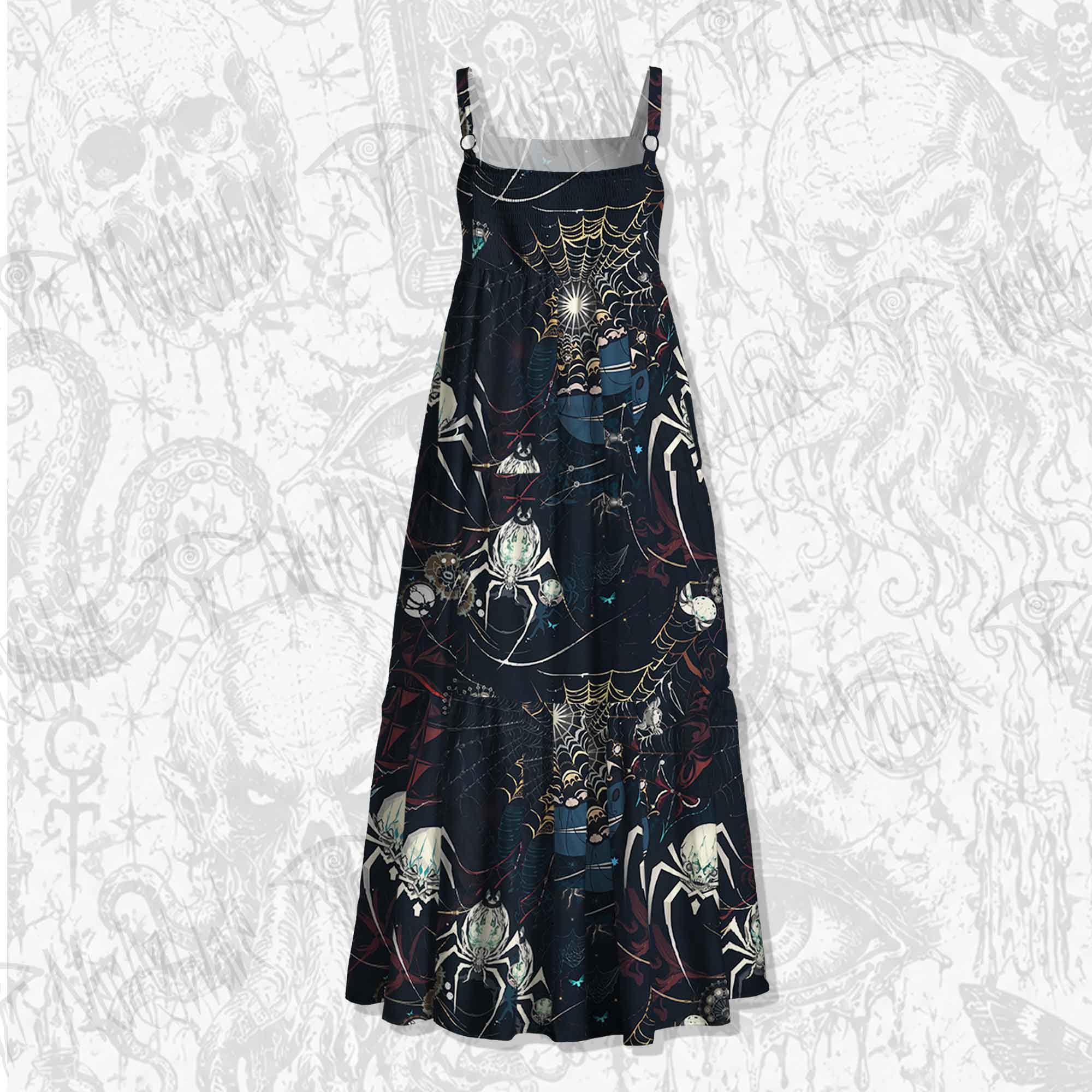 Shadowy Spiders Spaghetti Strap Long Dress