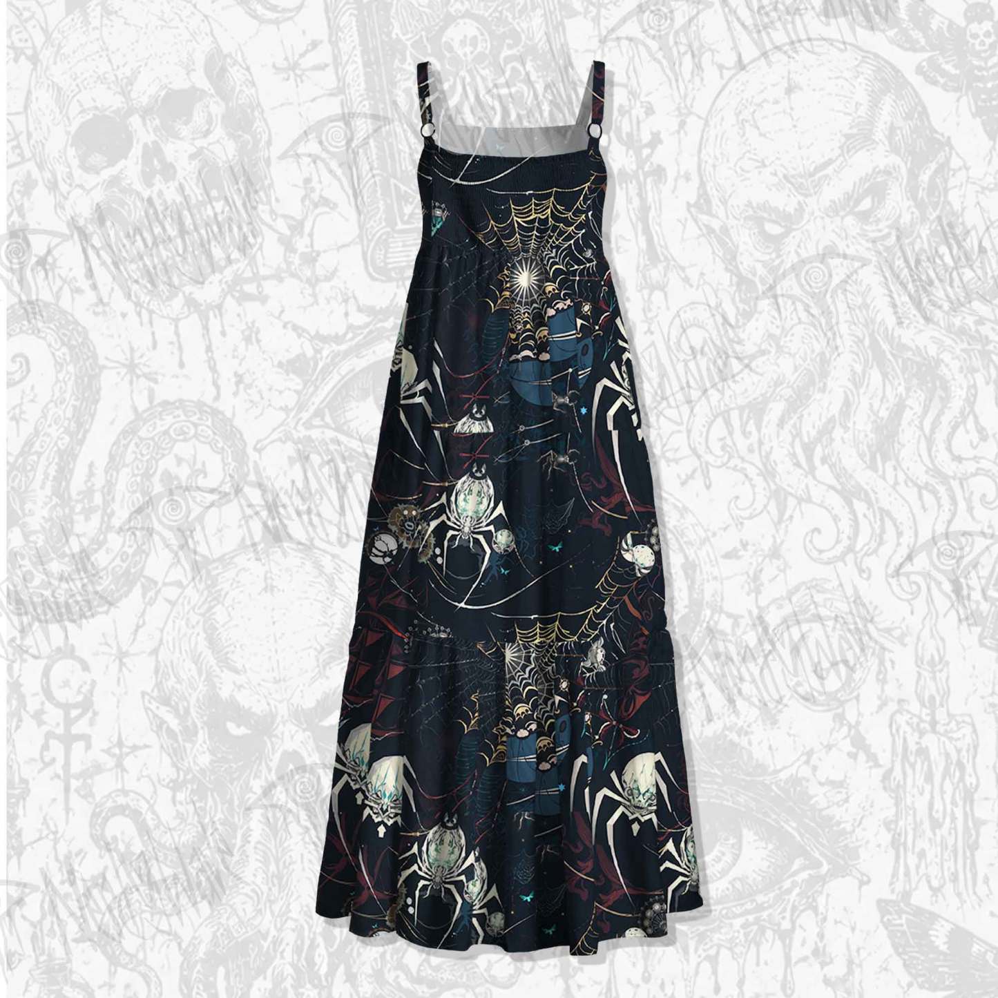 Shadowy Spiders Spaghetti Strap Long Dress