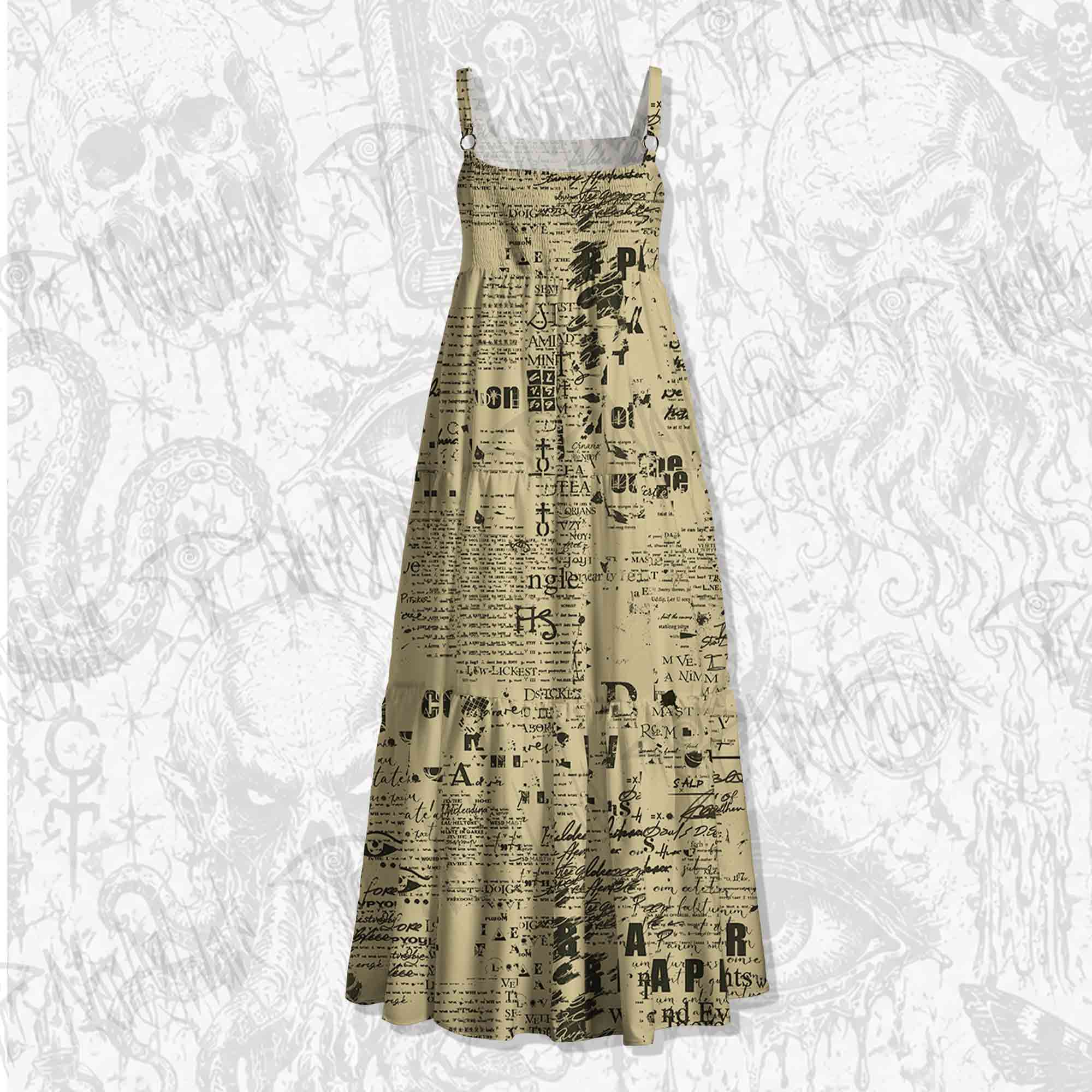 Alien Newspaper Spaghetti Strap Long Dress