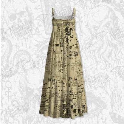 Alien Newspaper Spaghetti Strap Long Dress