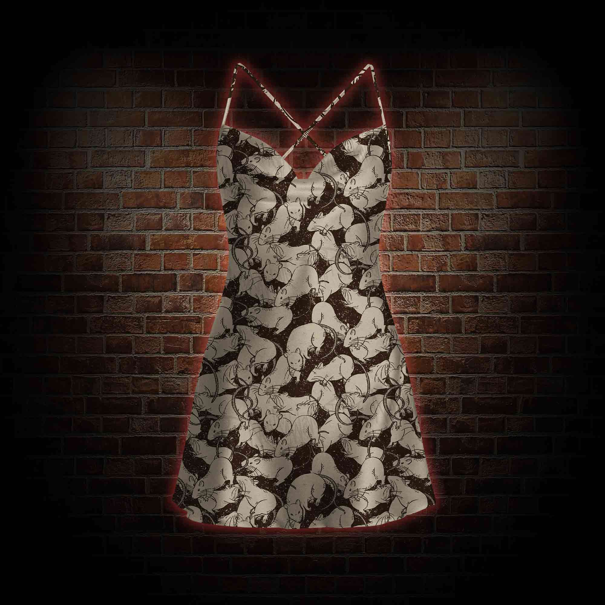 Black Death Rats Cowl Neck Slip Dress