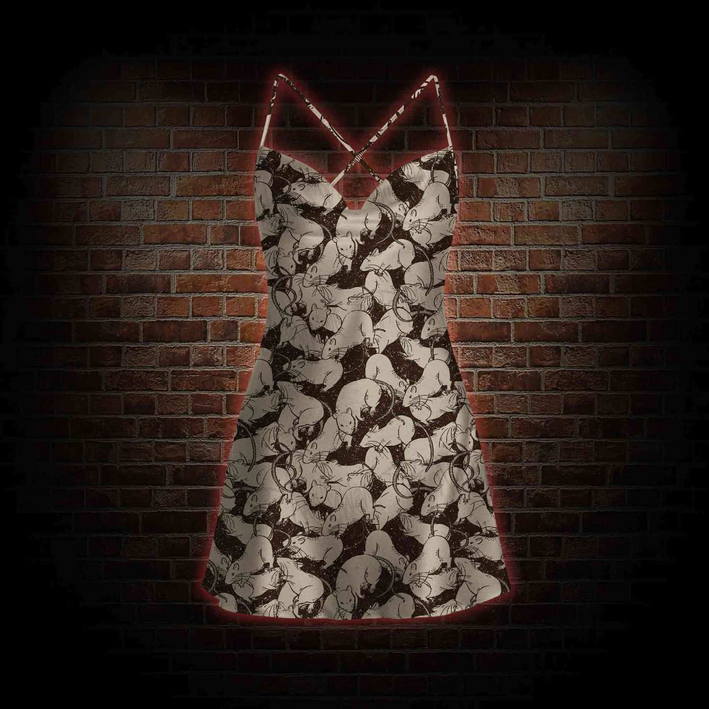 Black Death Rats Cowl Neck Slip Dress