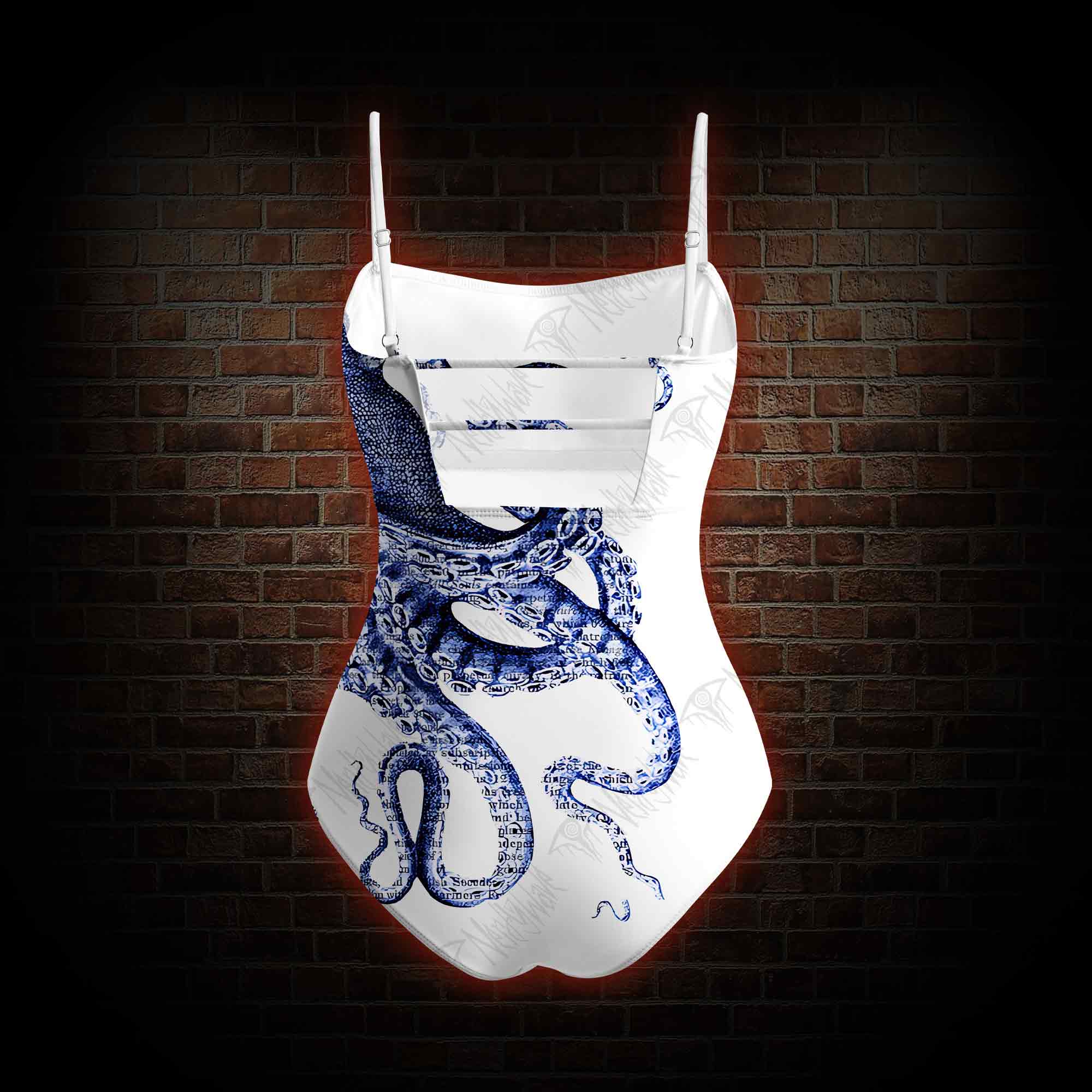Blue Kraken Octopus Slim-Strap Swimsuit