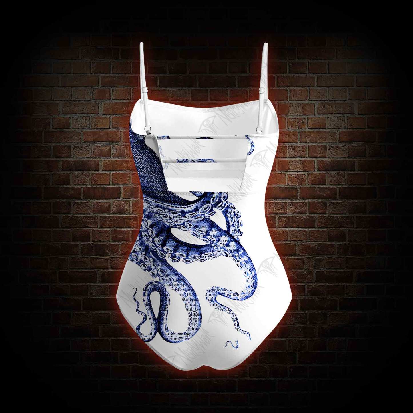 Blue Kraken Octopus Slim-Strap Swimsuit