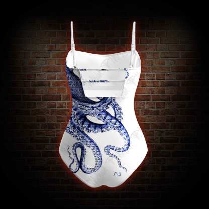Blue Kraken Octopus Slim-Strap Swimsuit