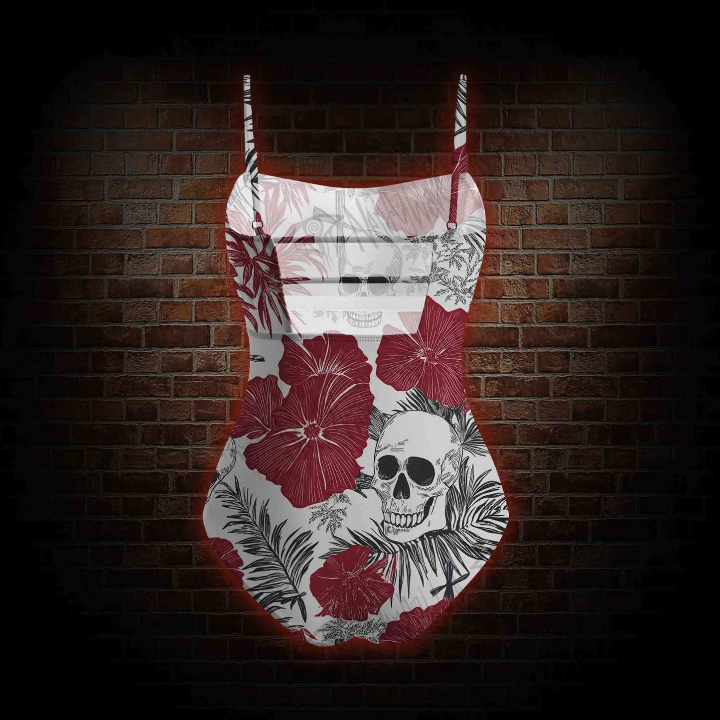 Poppy and Skull Slim-Strap Swimsuit