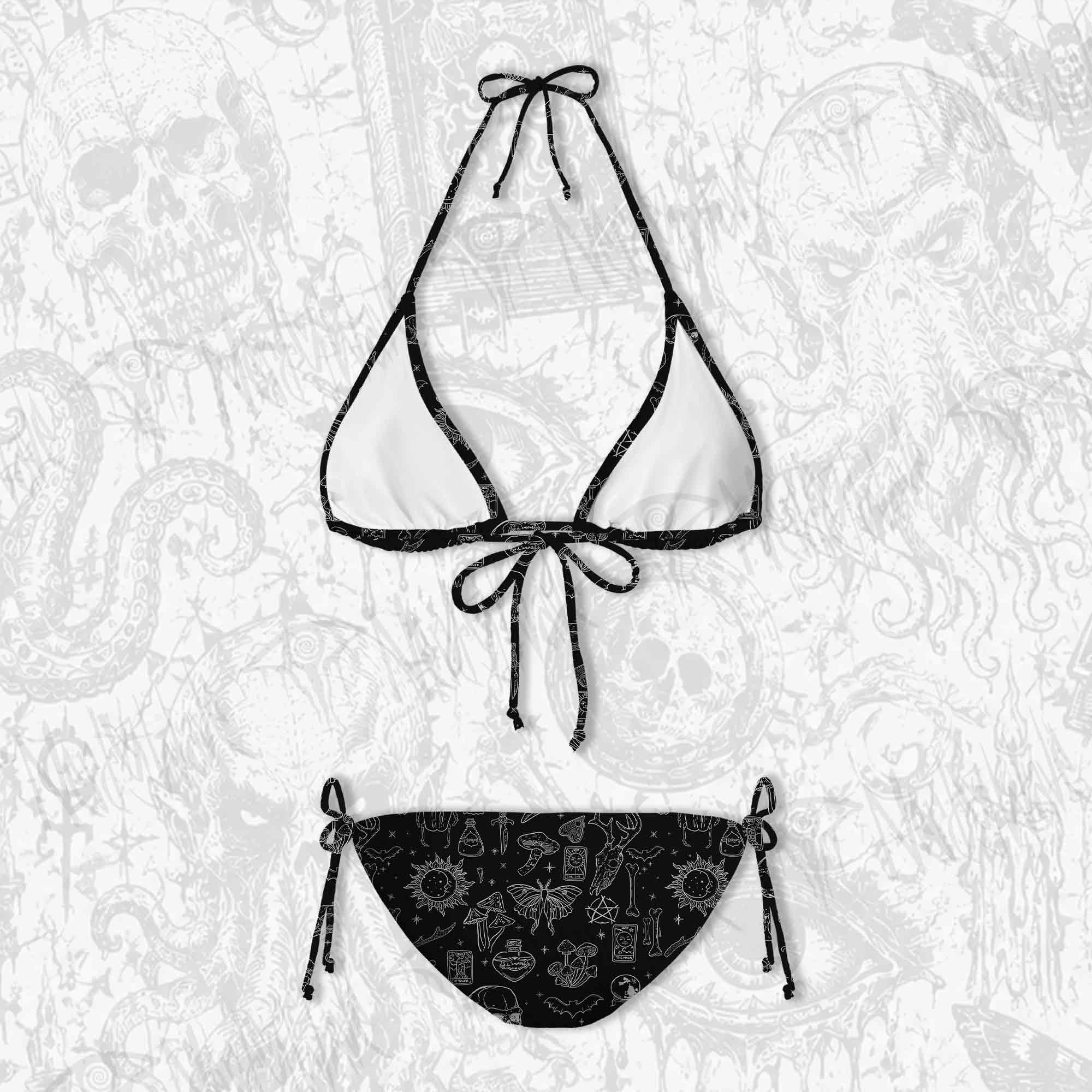 Mystical Symbols and Skulls Women's Adjustable Tie-Strap Bikini
