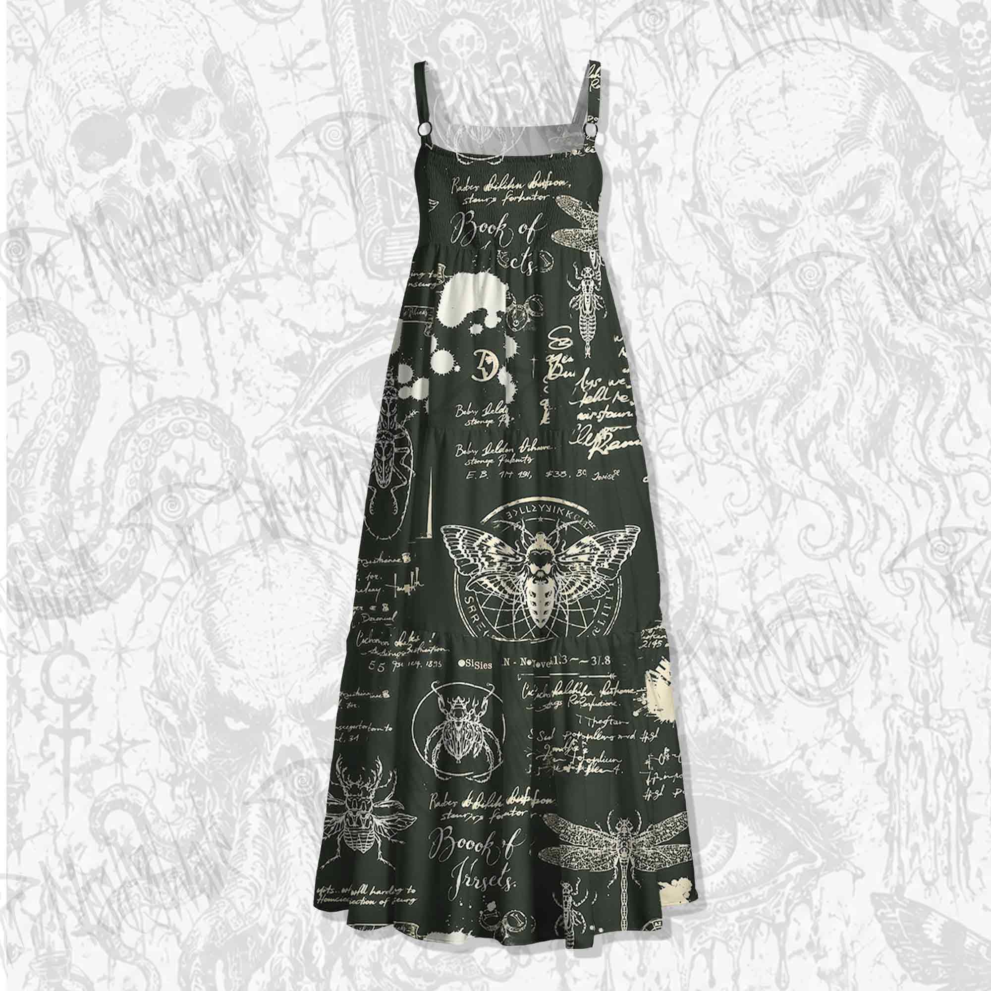 Retro Insects Spaghetti Strap Long Dress