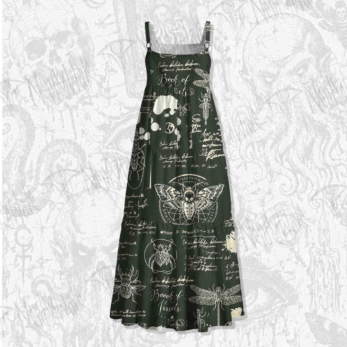 Retro Insects Spaghetti Strap Long Dress