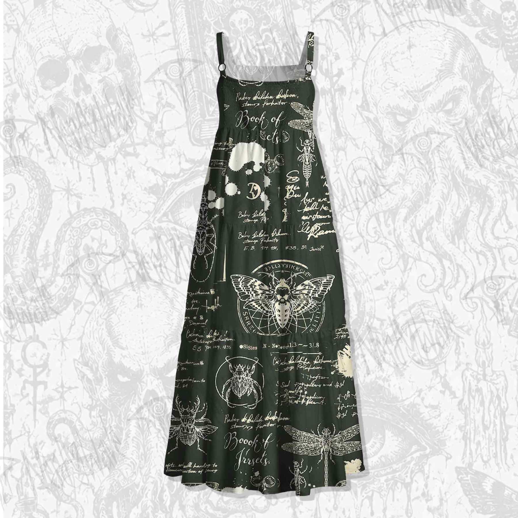 Retro Insects Spaghetti Strap Long Dress
