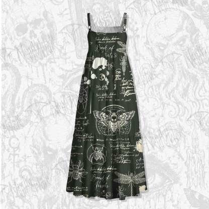Retro Insects Spaghetti Strap Long Dress
