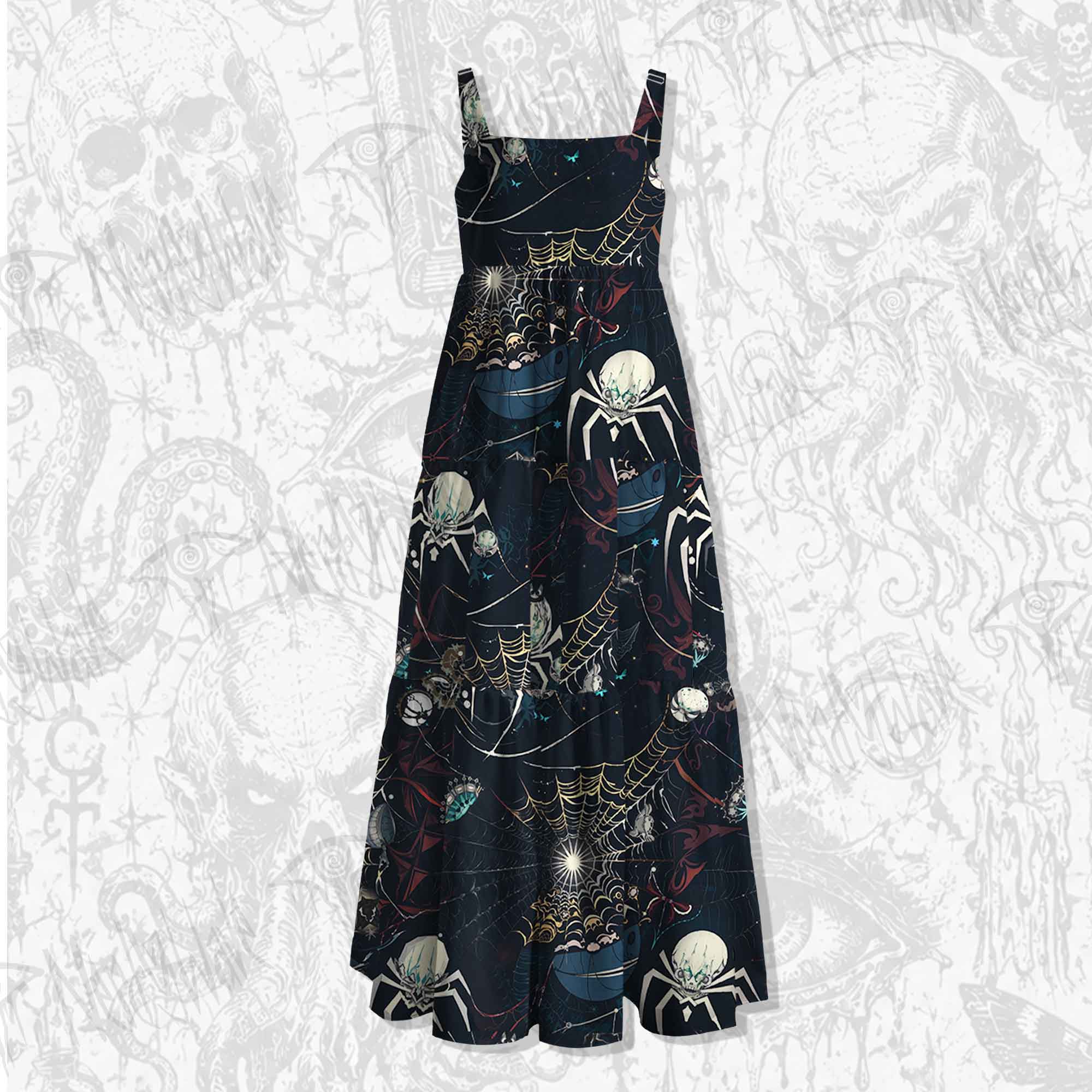 Shadowy Spiders Spaghetti Strap Long Dress