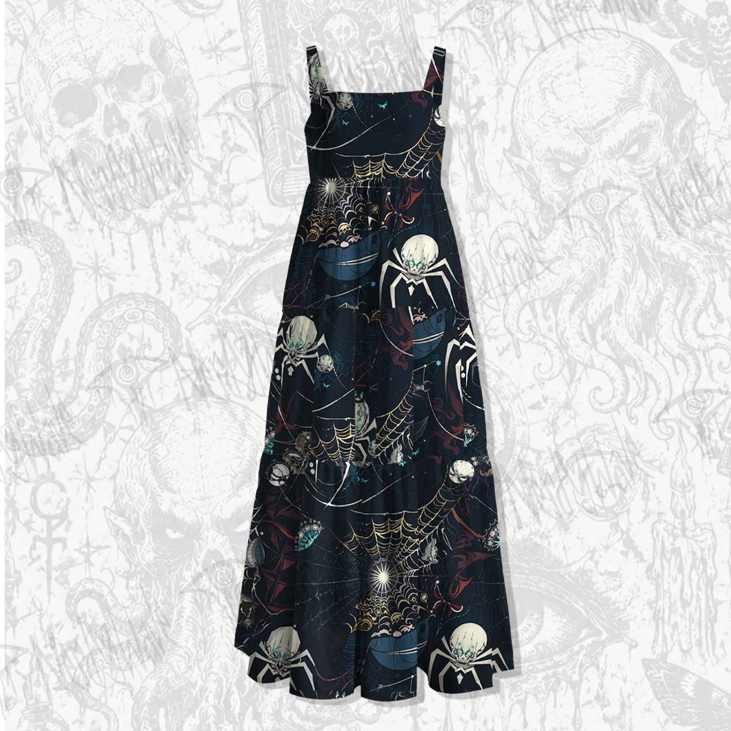 Shadowy Spiders Spaghetti Strap Long Dress