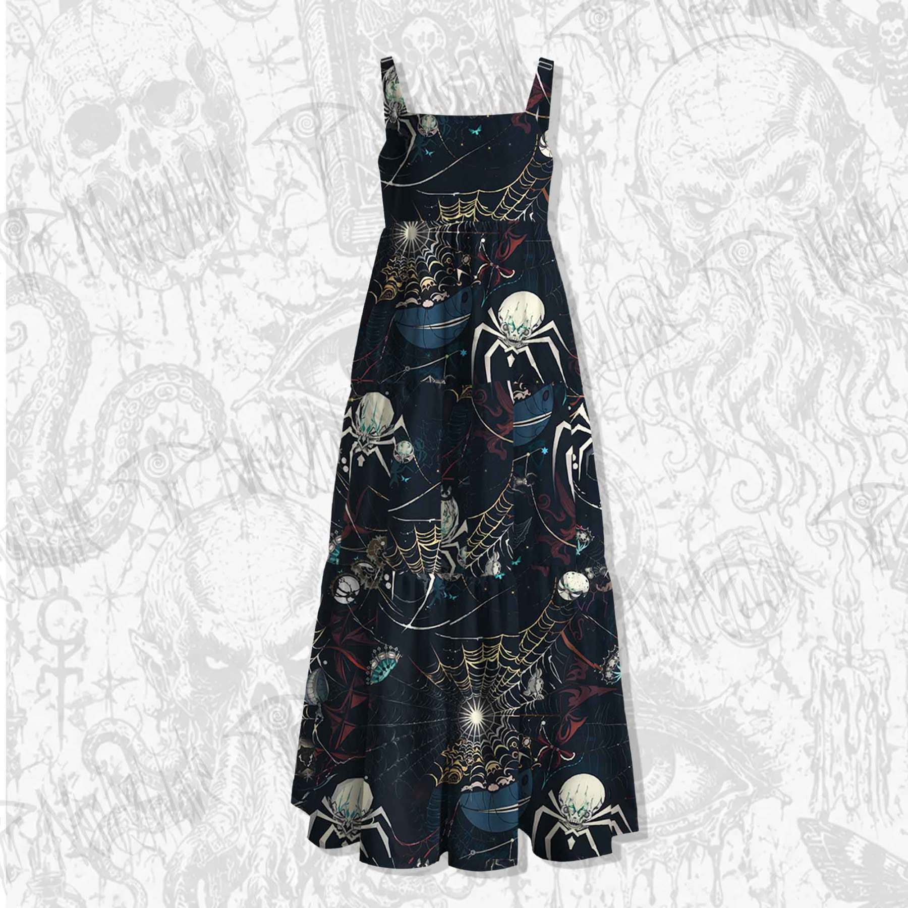 Shadowy Spiders Spaghetti Strap Long Dress