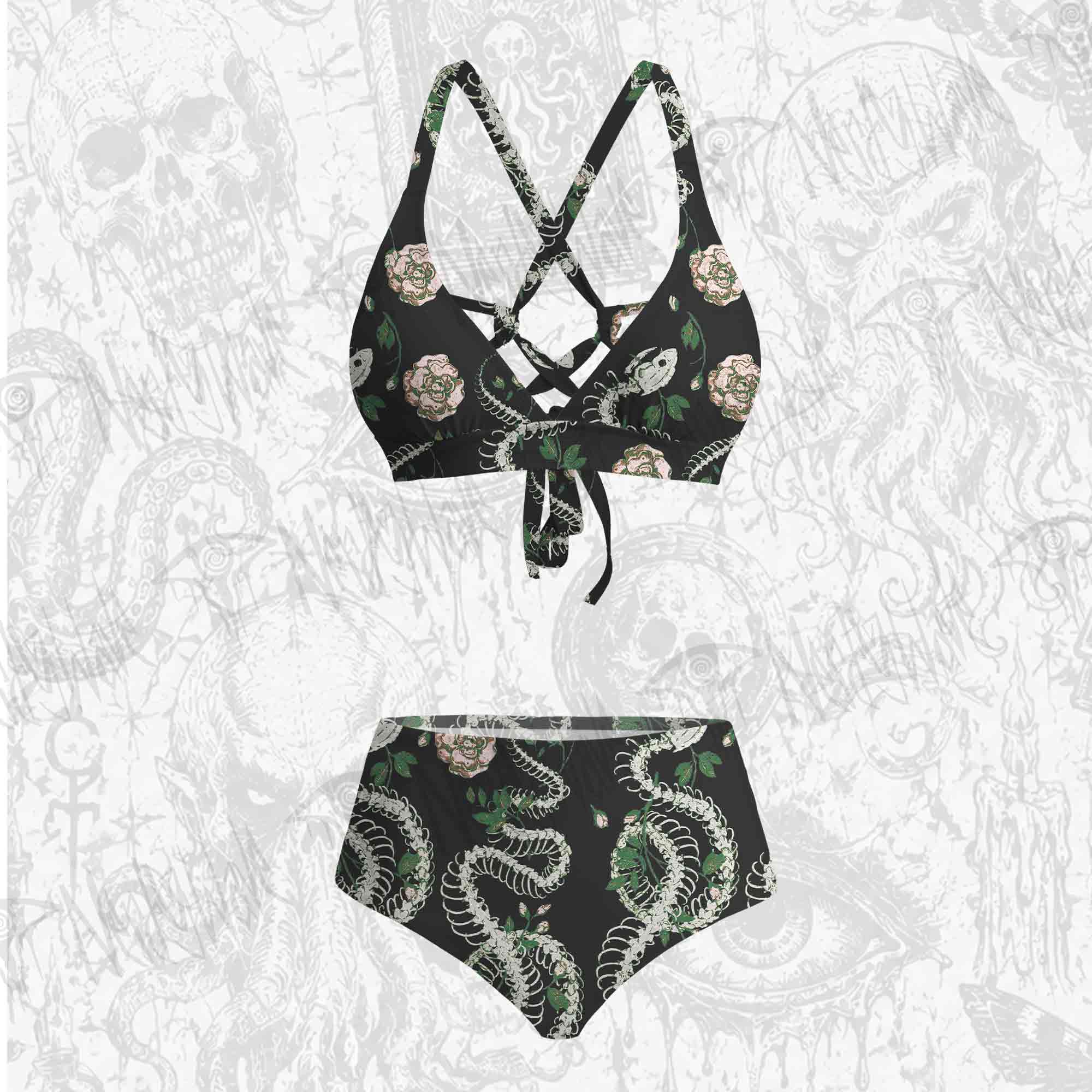 Flowers and Snake Skeleton Bikini Set