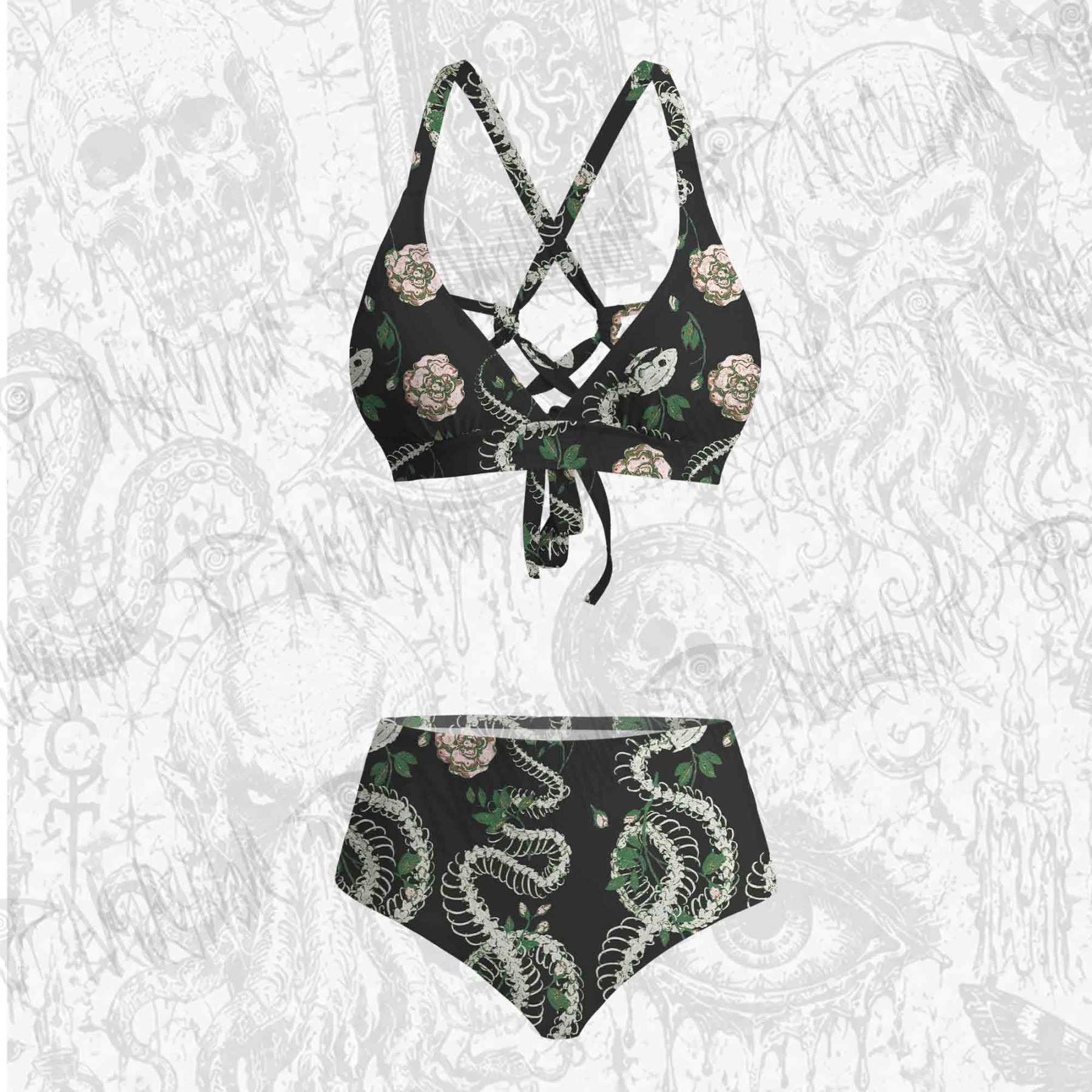 Flowers and Snake Skeleton Bikini Set