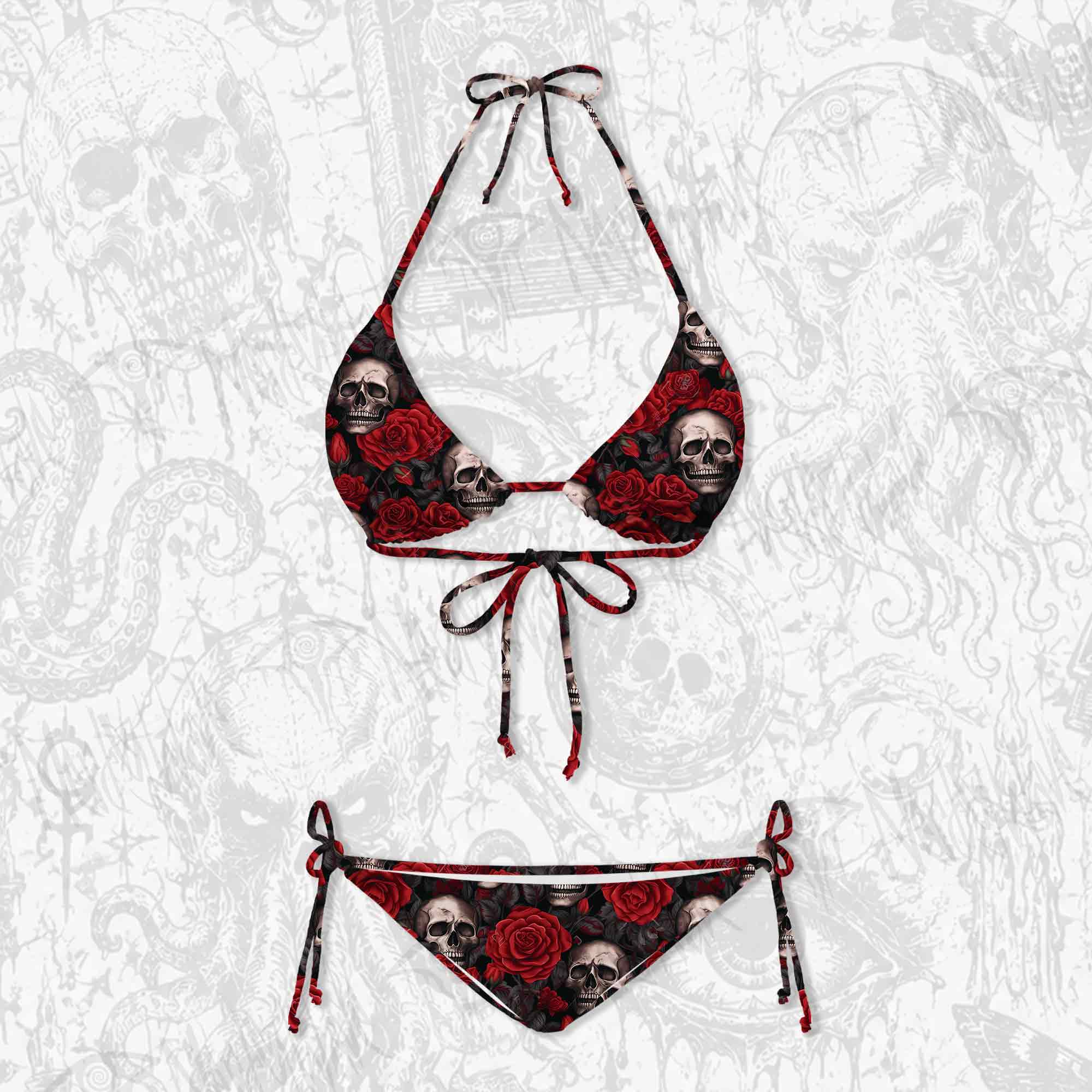Skull and Roses Women's Adjustable Tie-Strap Bikini