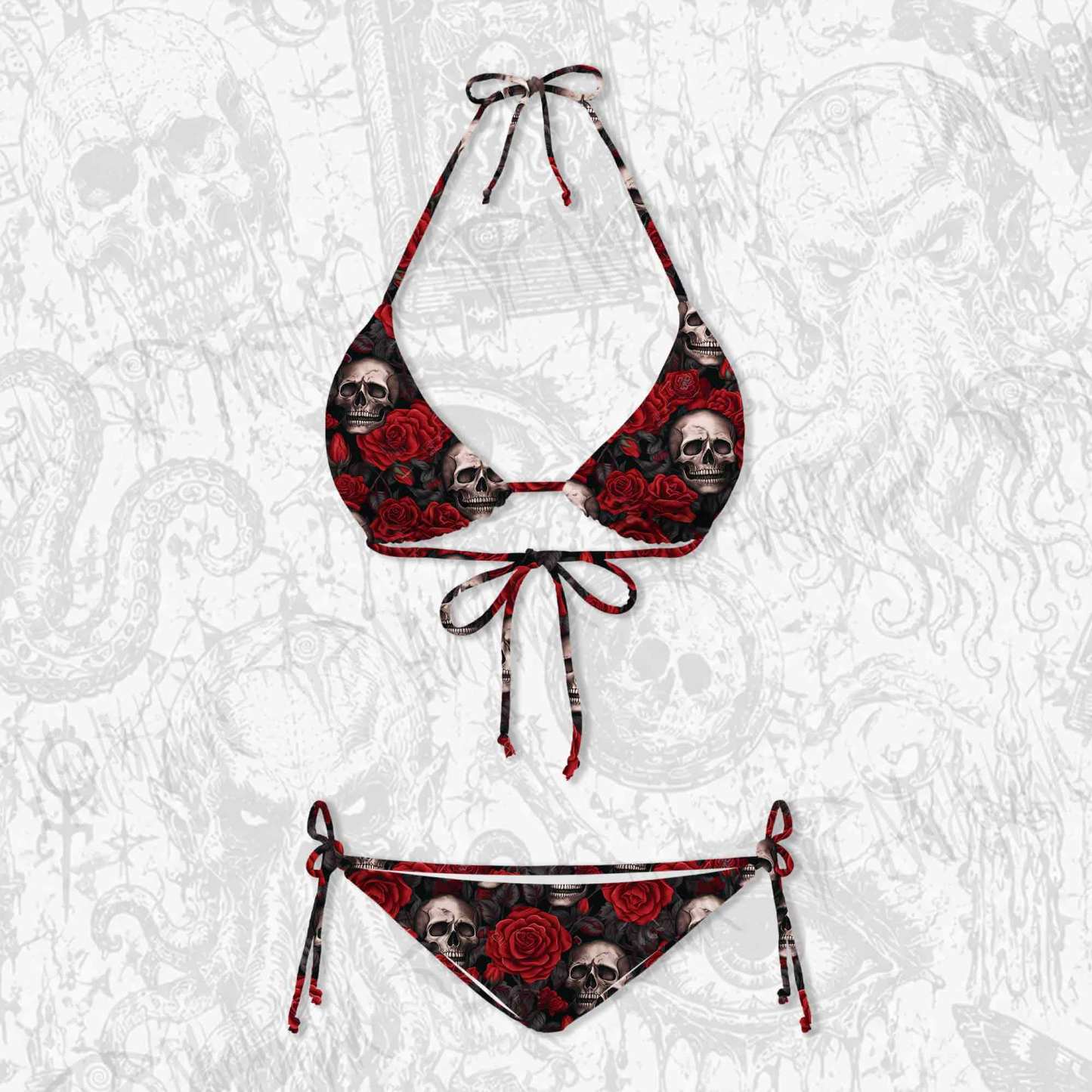 Skull and Roses Women's Adjustable Tie-Strap Bikini