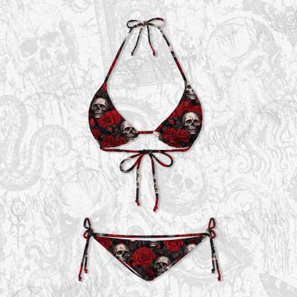 Skull and Roses Women's Adjustable Tie-Strap Bikini