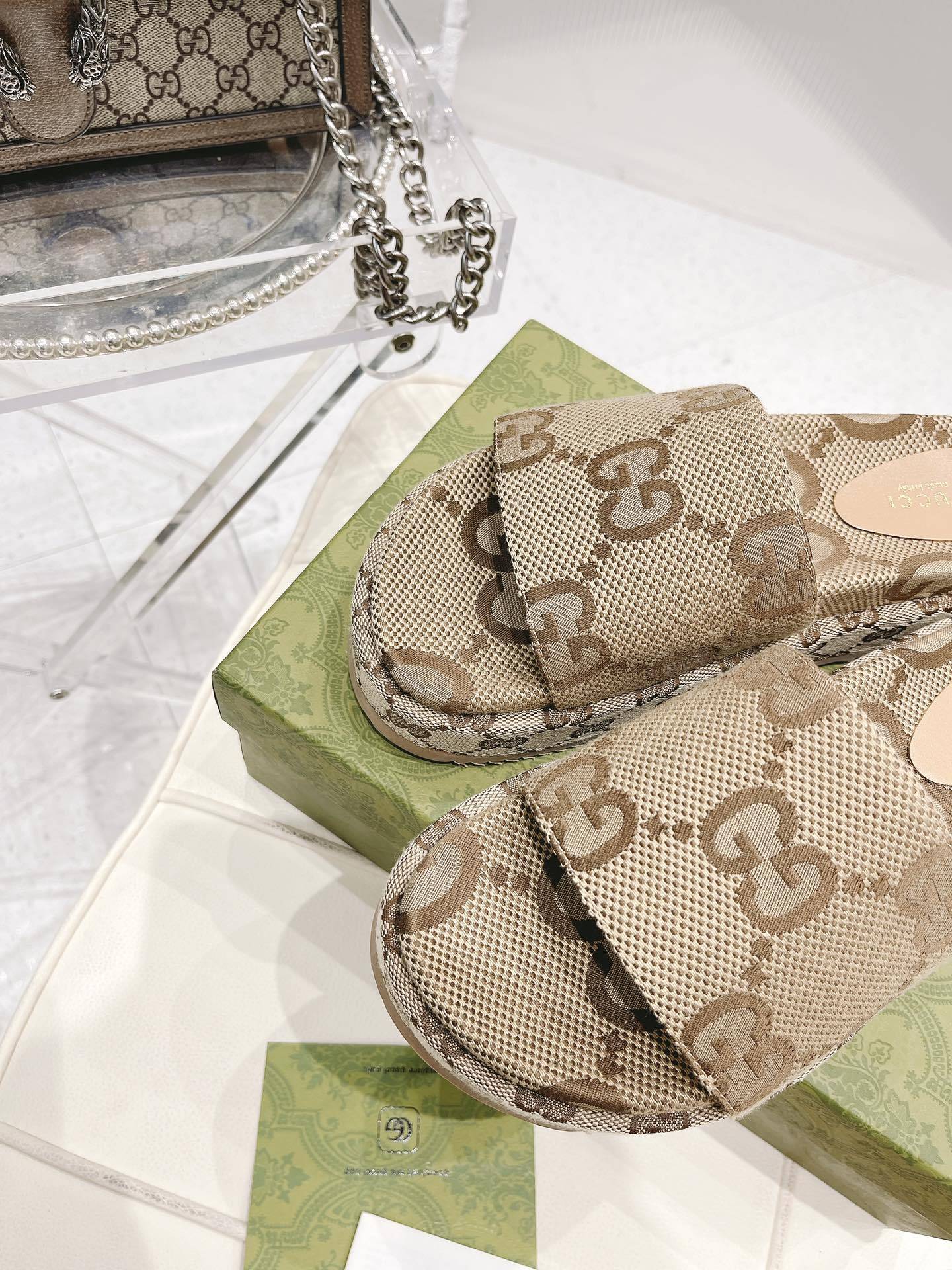 SANDAL GG 623212 UKO00 2580 WOMEN'S PLATFORM SLIDE SANDAL CAMEL