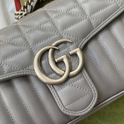 gg Marmont Small Shoulder Bag Dark Grey Matelassé For Women 10in/26cm  443497 UM8AN 1711